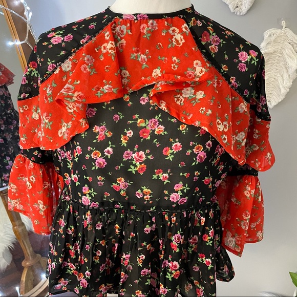 🍁 ASOS mix and match floral tiered ruffle swing top - Picture 6 of 11